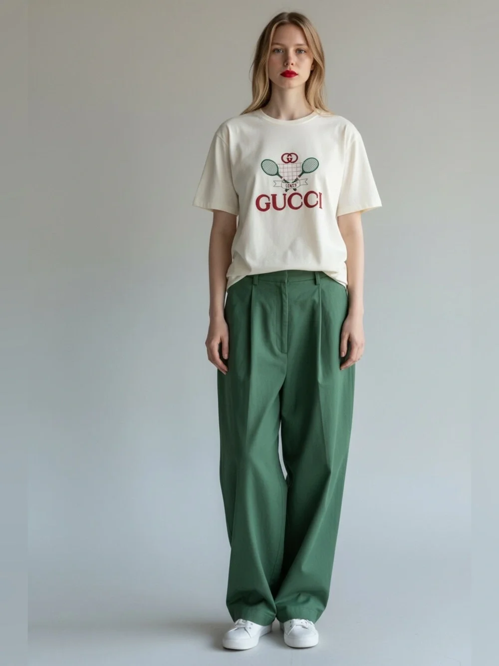 Gucci Cream Logo Tennis Graphic Short Sleeve Tee